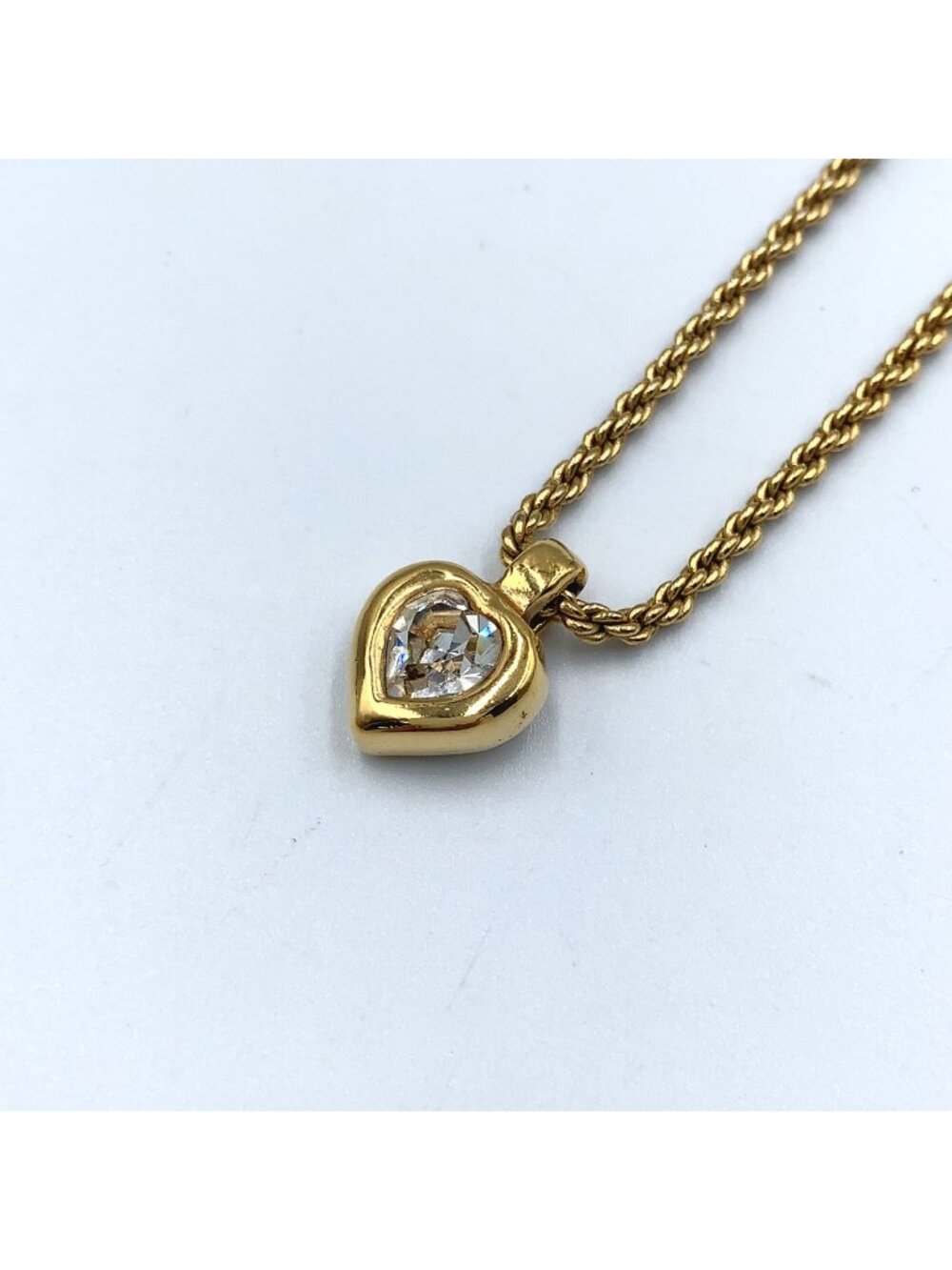 Dior Rhinestone Heart Motif Color Stone Clear Gold Necklace